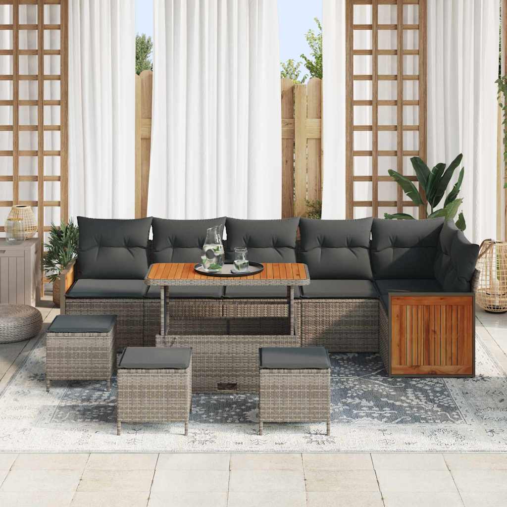 Conjunto de Sofá de Jardim com almofada 10 pcs Cinzeto