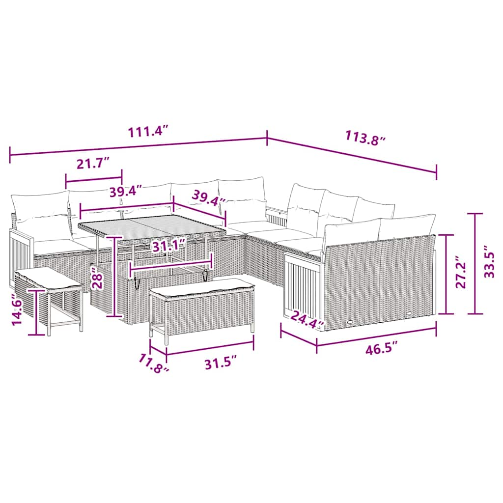 Conjunto de Sofá de Jardim 13 pcs Preto 100 x 100 x 71 cm