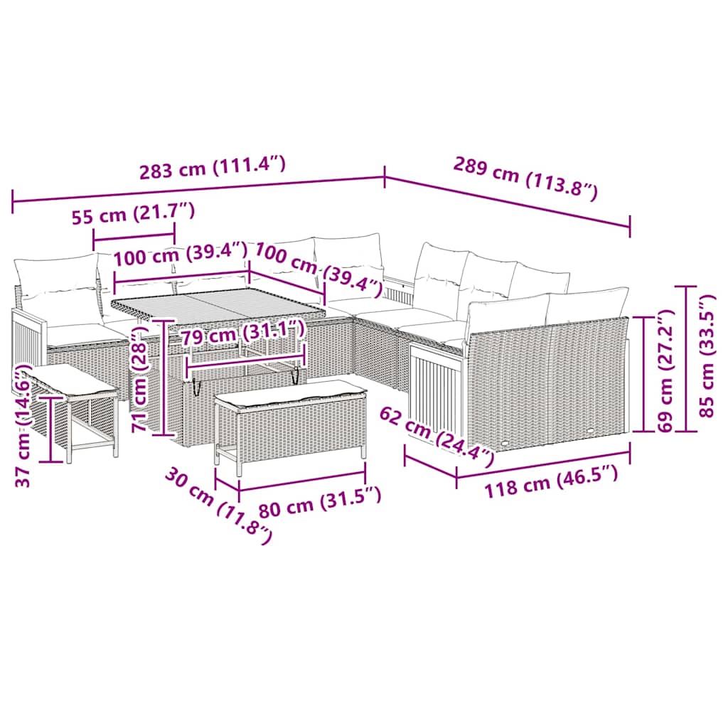 Conjunto de Sofá de Jardim 13 pcs bege e cinzento claro