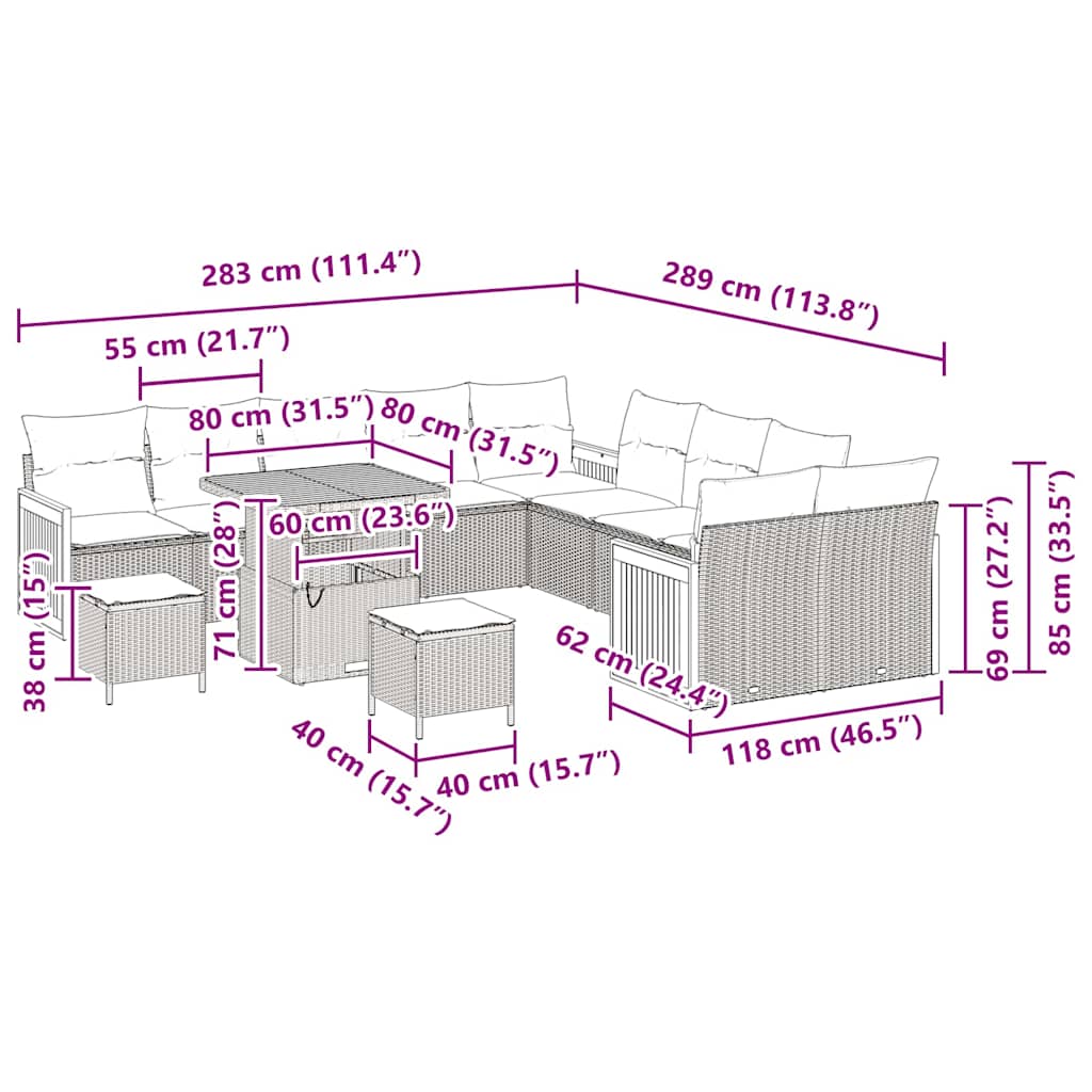 Conjunto de Sofá de Jardim 13 pcs bege e cinzento claro