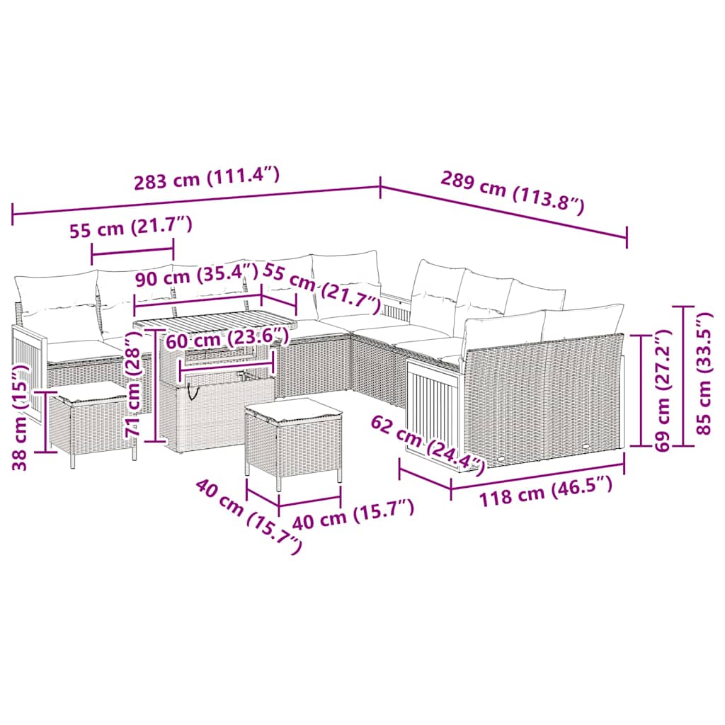 Conjunto de Sofá de Jardim 13 pcs bege e cinzento claro