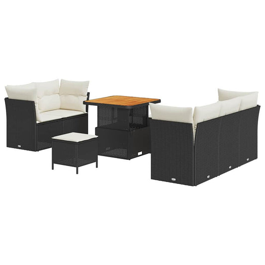 Conjunto de Sofá de Jardim com almofada 8 pcs Preto e creme