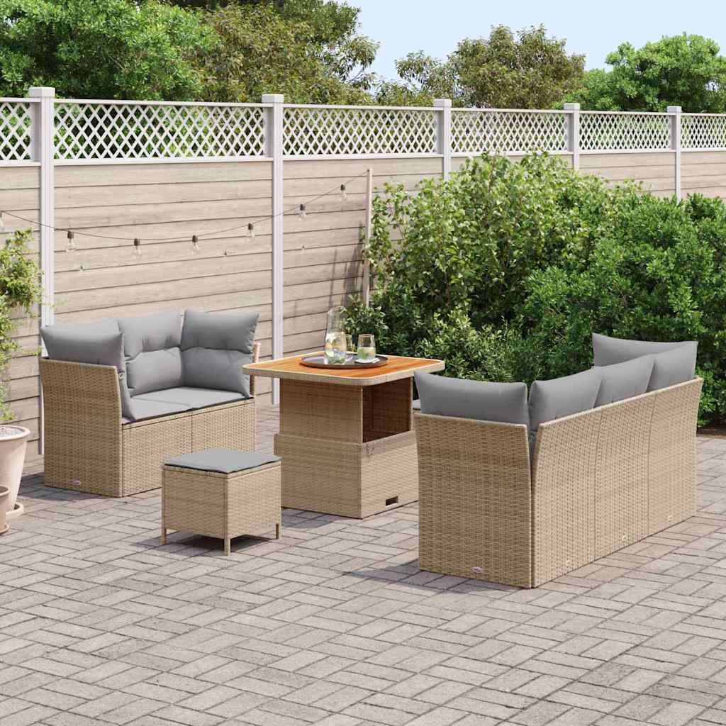 Conjunto de Sofá de Jardim 8 pcs bege e cinzento claro