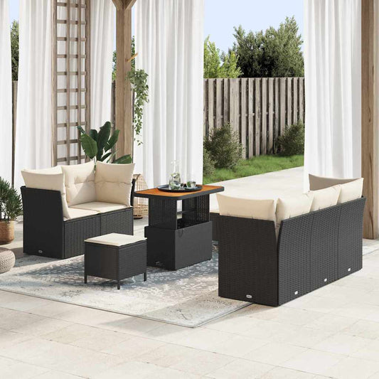 Conjunto de Sofá de Jardim 8 pcs Preto e creme 90 x 55 x 71 cm