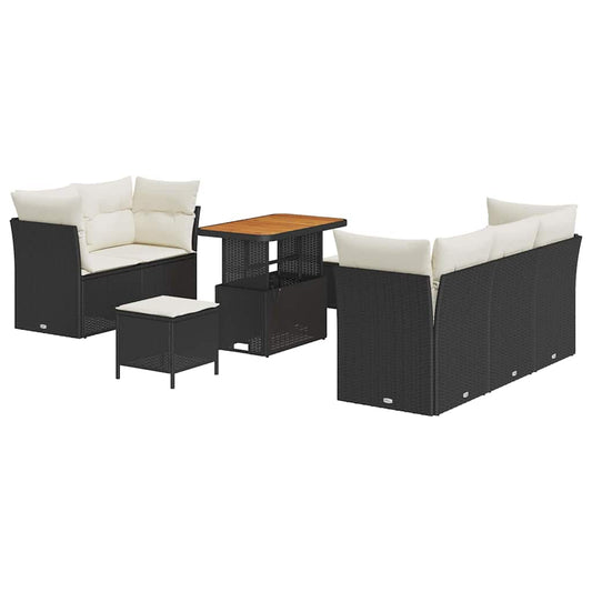 Conjunto de Sofá de Jardim 8 pcs Preto e creme 90 x 55 x 71 cm