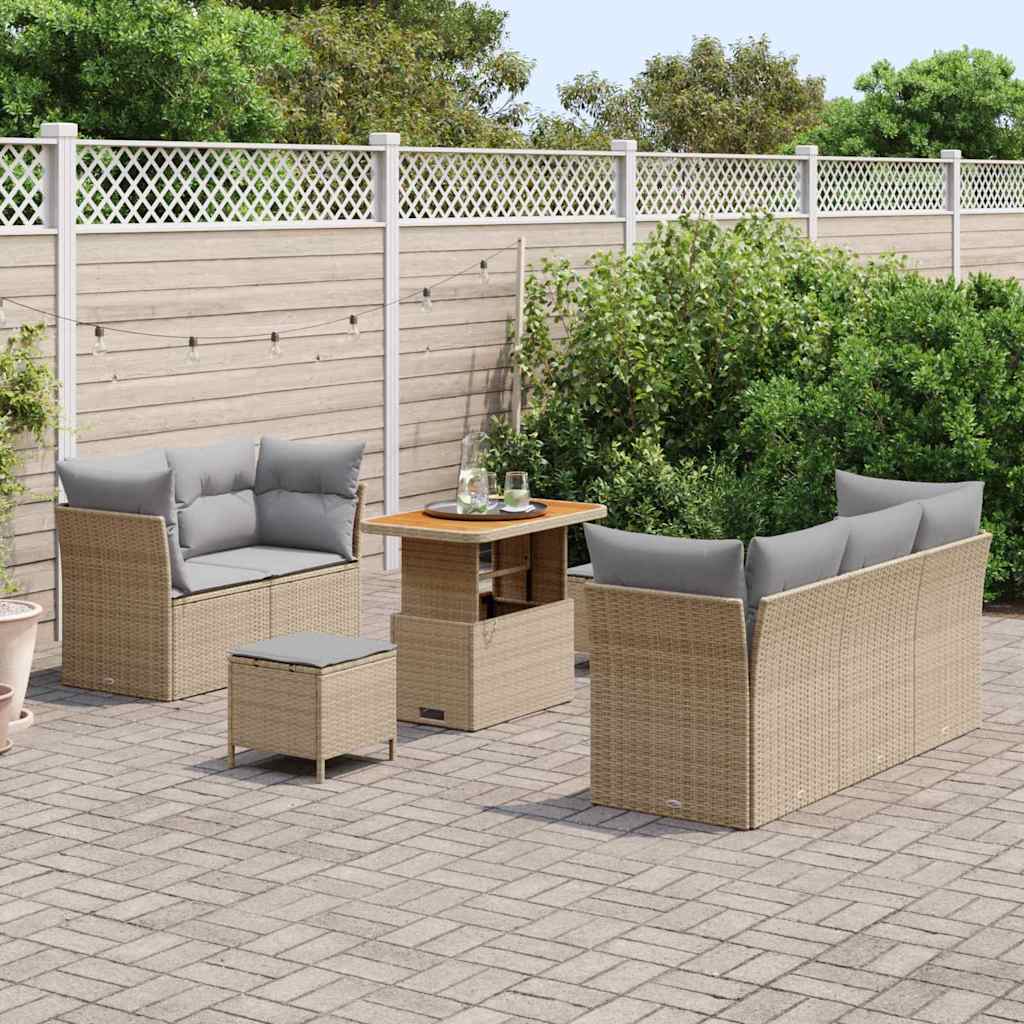 Conjunto de Sofá de Jardim 8 pcs bege e cinzento claro