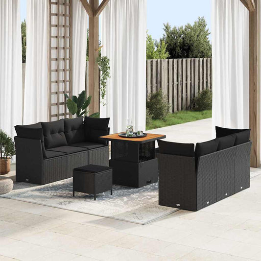 Conjunto de Sofá de Jardim com almofada Manual 9 pcs Preto