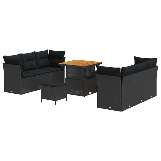 Conjunto de Sofá de Jardim com almofada Manual 9 pcs Preto