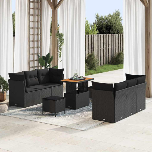 Conjunto de Sofá de Jardim com almofada Manual 9 pcs Preto