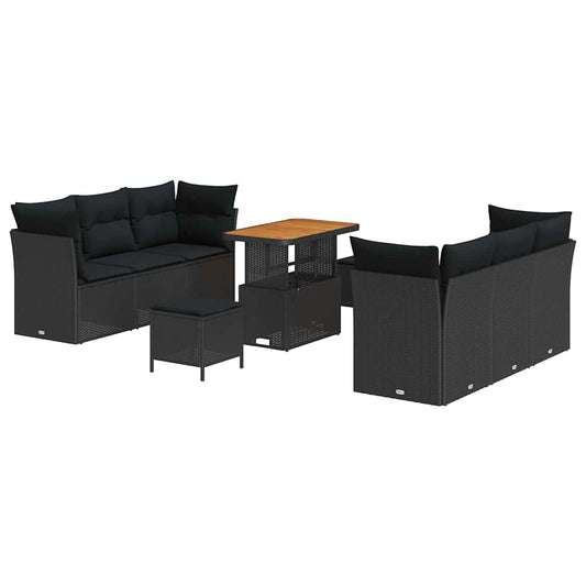 Conjunto de Sofá de Jardim com almofada Manual 9 pcs Preto