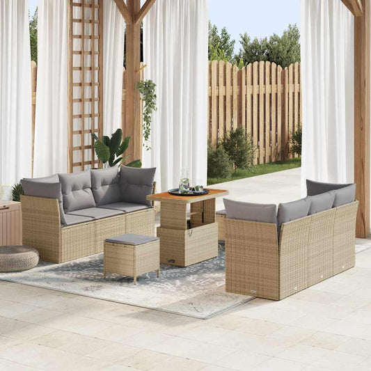 Conjunto de Sofá de Jardim Manual 9 pcs bege e cinzento claro