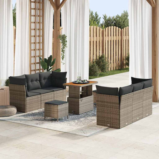 Conjunto de Sofá de Jardim com almofada Manual 9 pcs Cinzeto