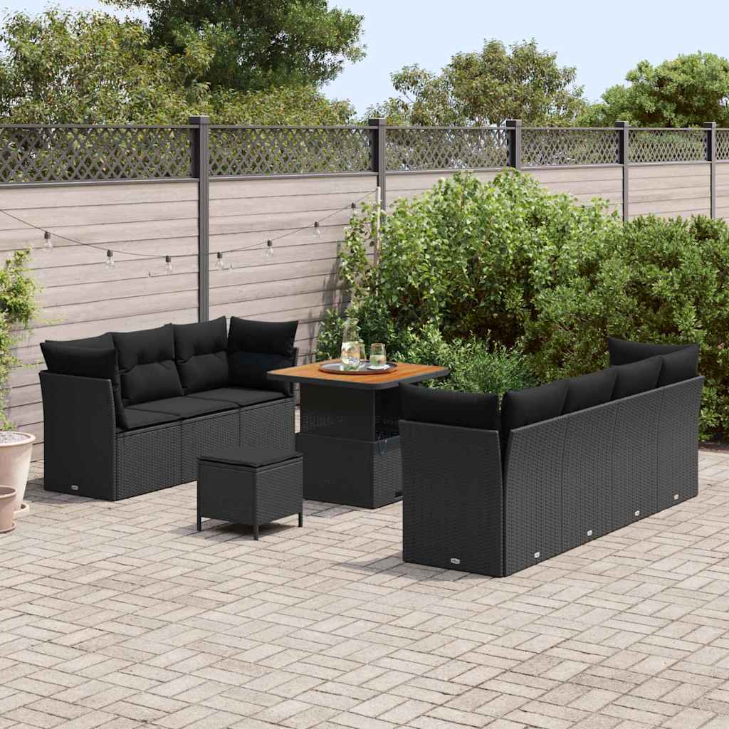 Conjunto de Sofá de Jardim Manual 10 pcs Preto 80 x 80 x 71 cm