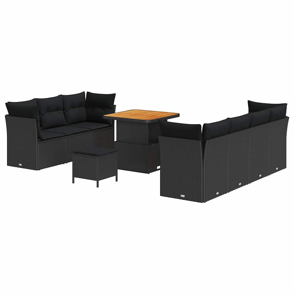 Conjunto de Sofá de Jardim Manual 10 pcs Preto 80 x 80 x 71 cm