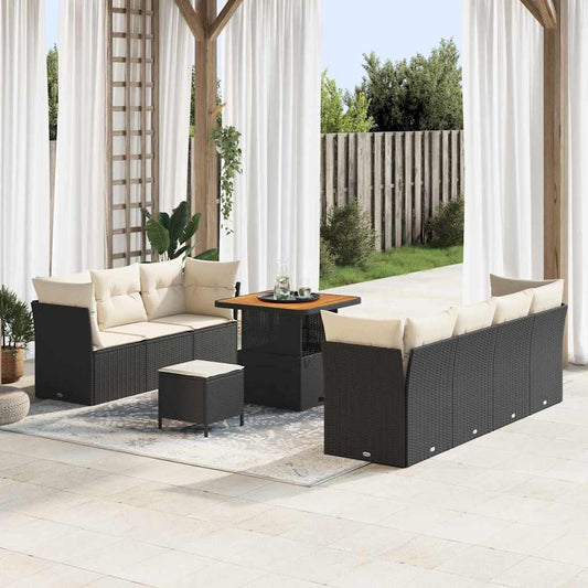 Conjunto de Sofá de Jardim 10 pcs Preto e creme 80 x 80 x 71 cm