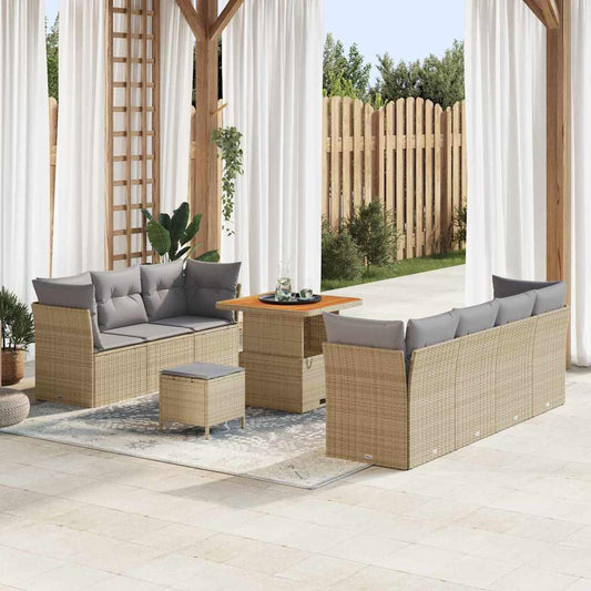 Conjunto de Sofá de Jardim Manual 10 pcs bege e cinzento claro