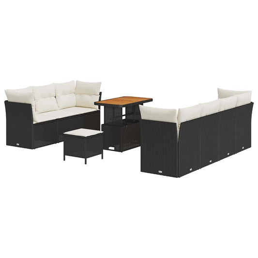Conjunto de Sofá de Jardim 10 pcs Preto e creme 90 x 55 x 71 cm