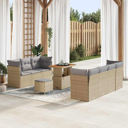 Conjunto de Sofá de Jardim Manual 10 pcs bege e cinzento claro