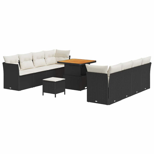 Conjunto de Sofá de Jardim com almofada 11 pcs Preto e creme