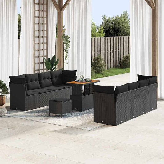 Conjunto de Sofá de Jardim com almofada Manual 11 pcs Preto