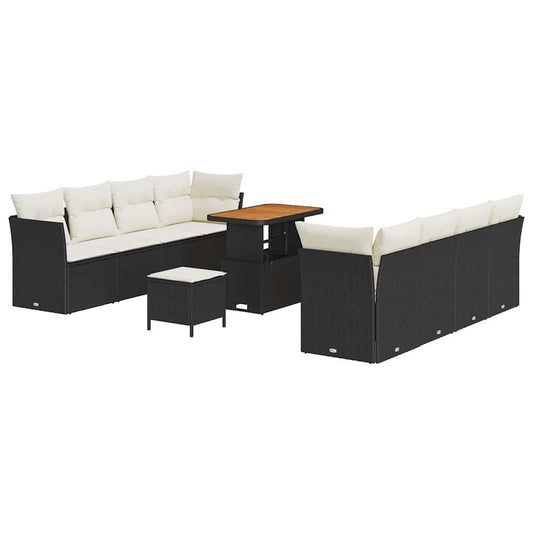 Conjunto de Sofá de Jardim com almofada 11 pcs Preto e creme