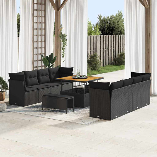 Conjunto de Sofá de Jardim com almofada Manual 11 pcs Preto