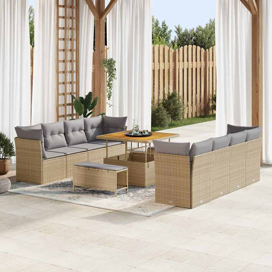 Conjunto de Sofá de Jardim 11 pcs bege e cinzento claro