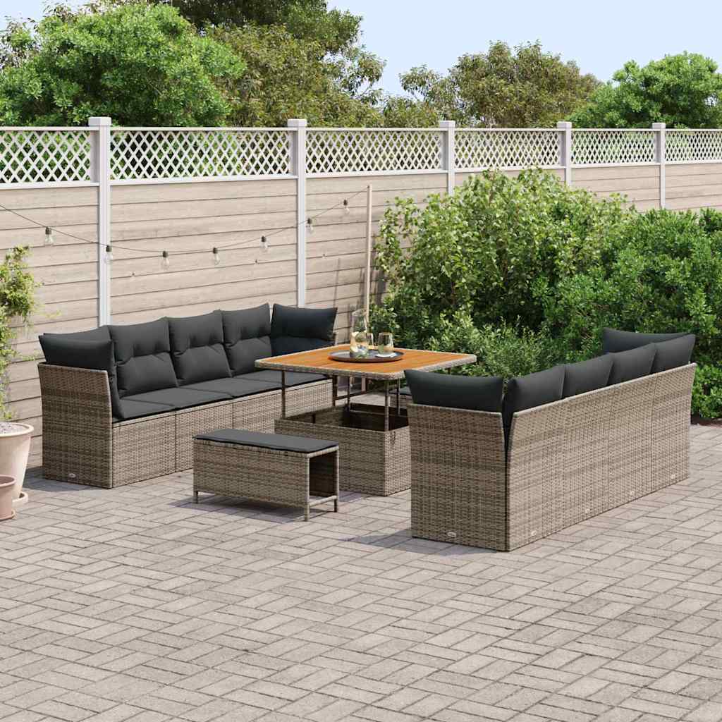 Conjunto de Sofá de Jardim com almofada Manual 11 pcs Cinzeto