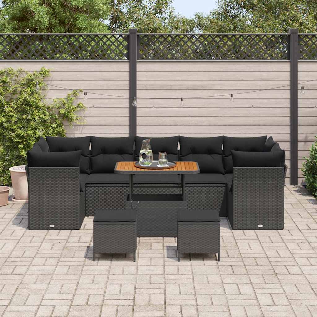 Conjunto de Sofá de Jardim Manual 10 pcs Preto 90 x 55 x 71 cm