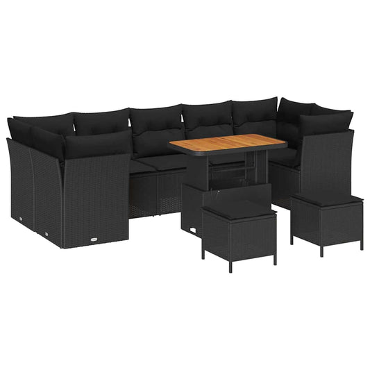 Conjunto de Sofá de Jardim Manual 10 pcs Preto 90 x 55 x 71 cm