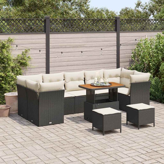 Conjunto de Sofá de Jardim 10 pcs Preto e creme 90 x 55 x 71 cm