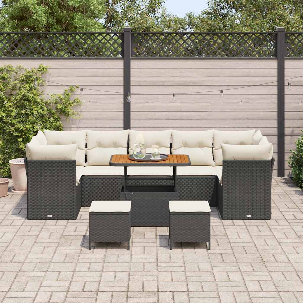 Conjunto de Sofá de Jardim 10 pcs Preto e creme 90 x 55 x 71 cm