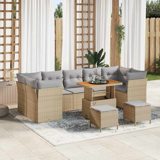 Conjunto de Sofá de Jardim Manual 10 pcs bege e cinzento claro