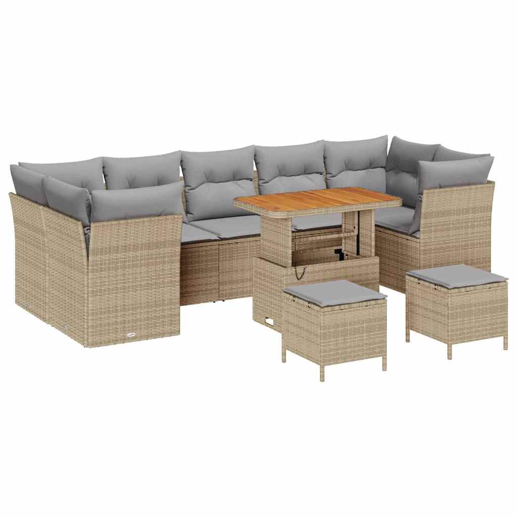 Conjunto de Sofá de Jardim Manual 10 pcs bege e cinzento claro