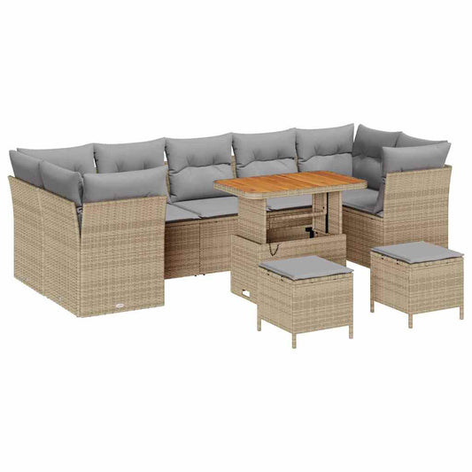 Conjunto de Sofá de Jardim Manual 10 pcs bege e cinzento claro