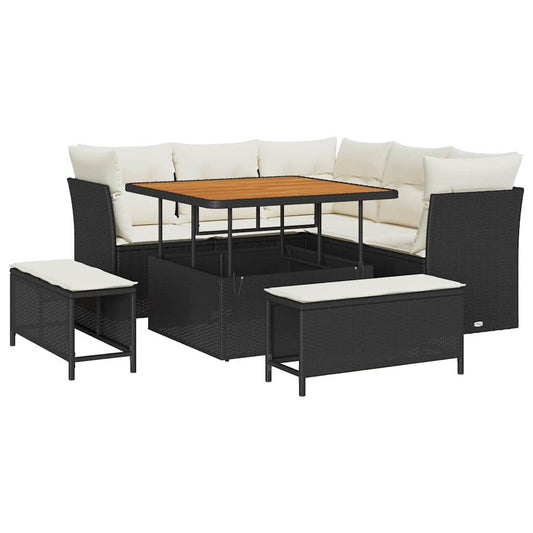 Conjunto de Sofá de Jardim com almofada 8 pcs Preto e creme