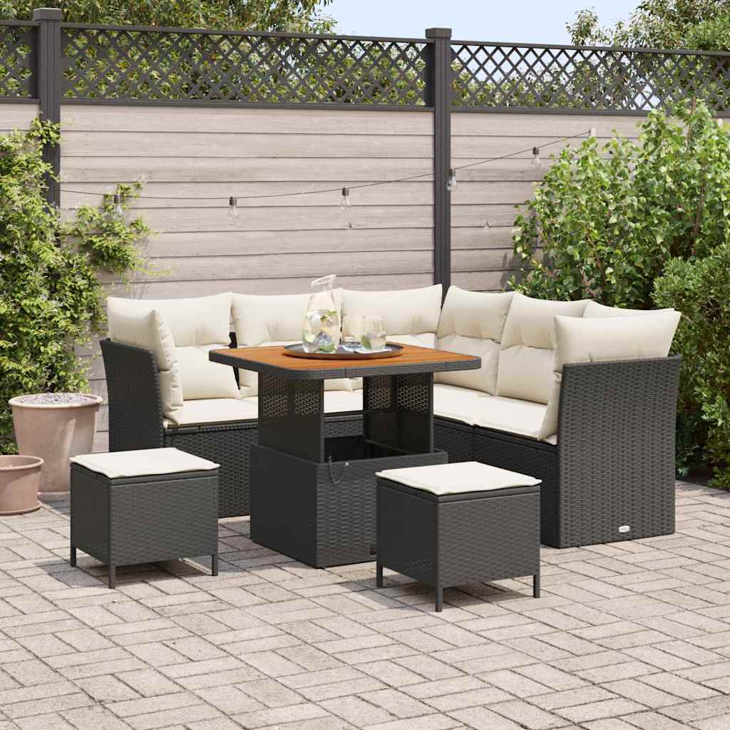 Conjunto de Sofá de Jardim 8 pcs Preto e creme 80 x 80 x 71 cm
