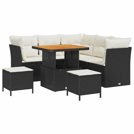 Conjunto de Sofá de Jardim 8 pcs Preto e creme 80 x 80 x 71 cm