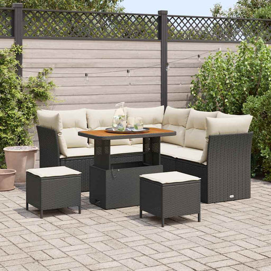 Conjunto de Sofá de Jardim 8 pcs Preto e creme 90 x 55 x 71 cm