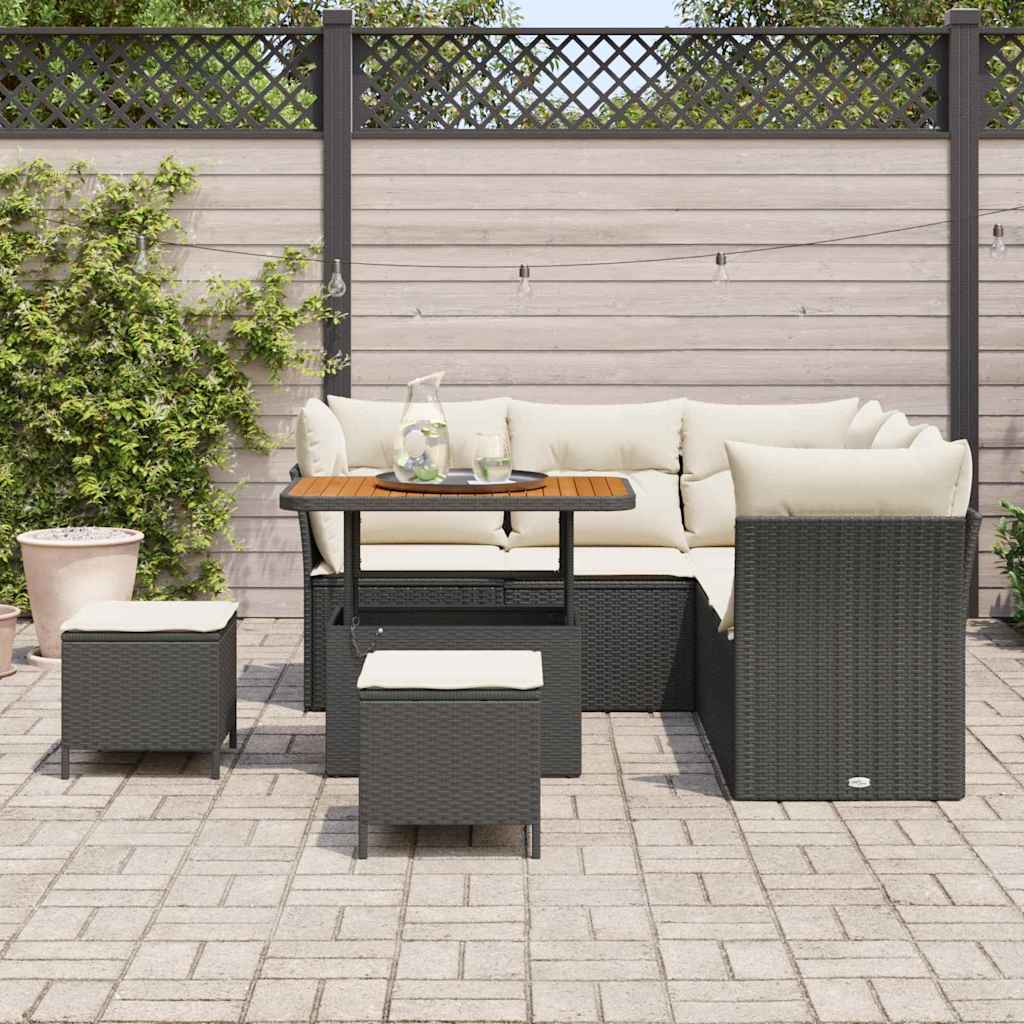 Conjunto de Sofá de Jardim 8 pcs Preto e creme 90 x 55 x 71 cm