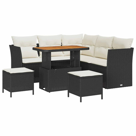 Conjunto de Sofá de Jardim 8 pcs Preto e creme 90 x 55 x 71 cm