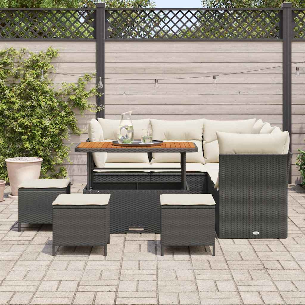 Conjunto de Sofá de Jardim 9 pcs Preto e creme 110 x 55 x 71 cm