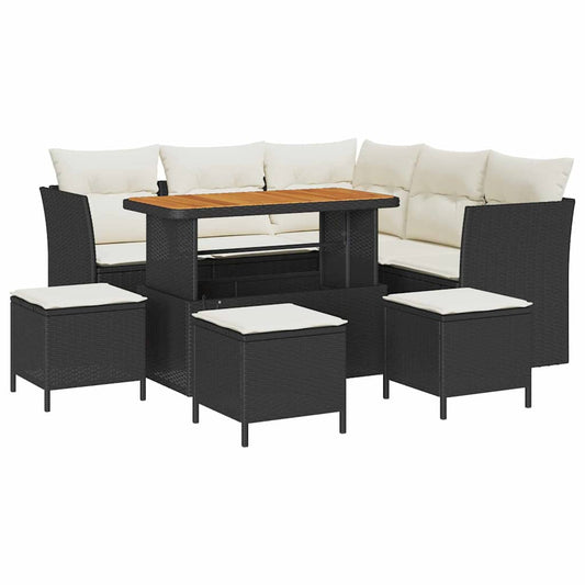 Conjunto de Sofá de Jardim 9 pcs Preto e creme 110 x 55 x 71 cm