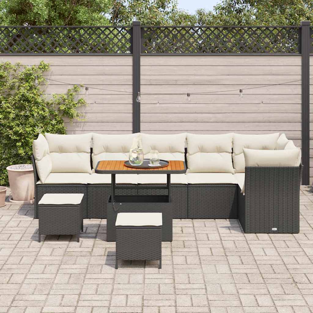 Conjunto de Sofá de Jardim 9 pcs Preto e creme 90 x 55 x 71 cm