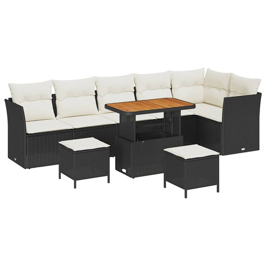 Conjunto de Sofá de Jardim 9 pcs Preto e creme 90 x 55 x 71 cm