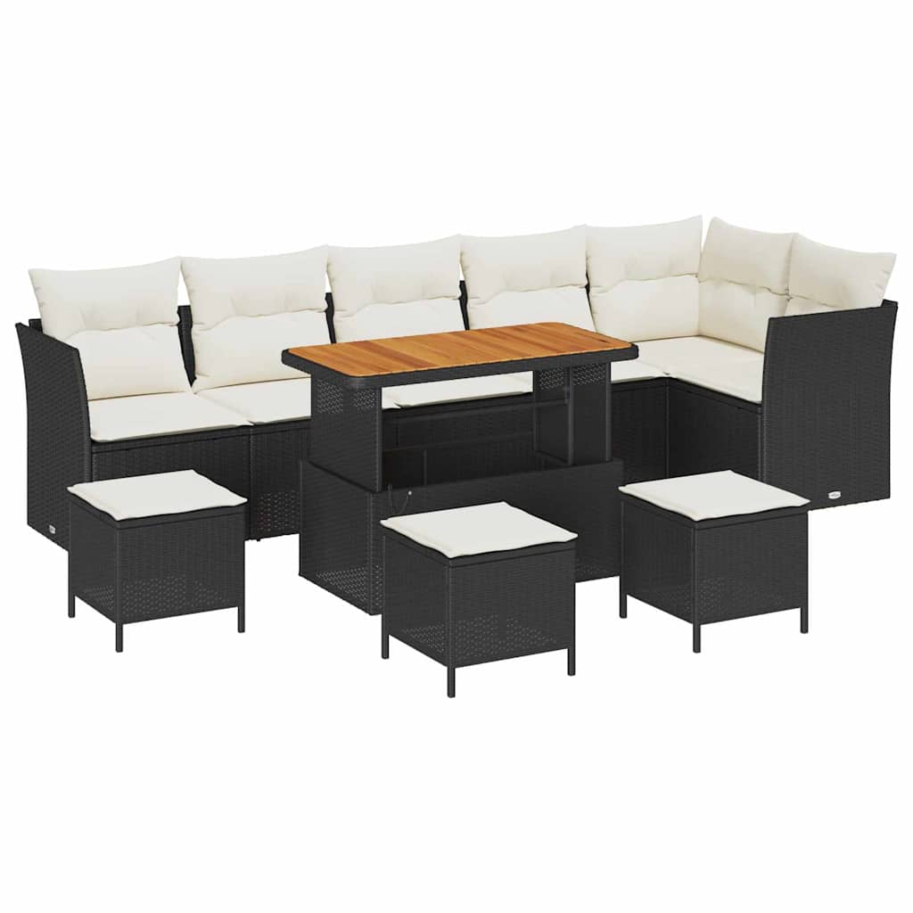 Conjunto de Sofá de Jardim com almofada 10 pcs Preto e creme