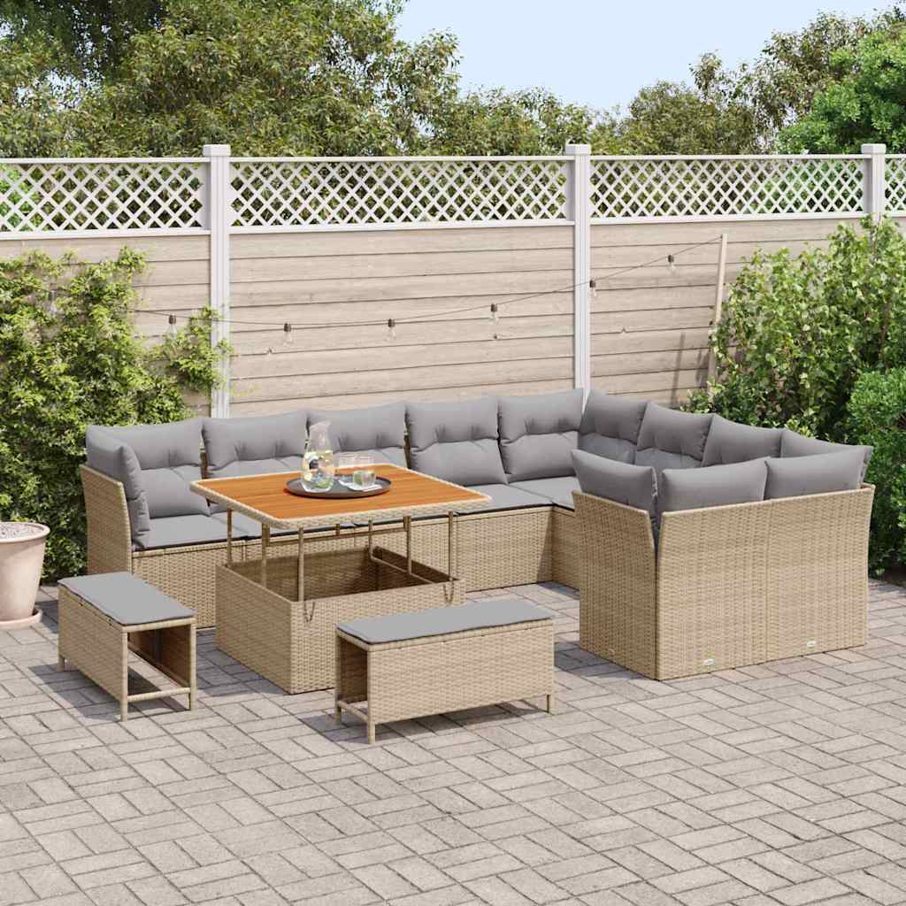 Conjunto de Sofá de Jardim 12 pcs bege e cinzento claro