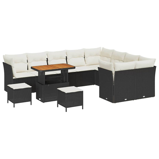 Conjunto de Sofá de Jardim 12 pcs Preto e creme 90 x 55 x 71 cm
