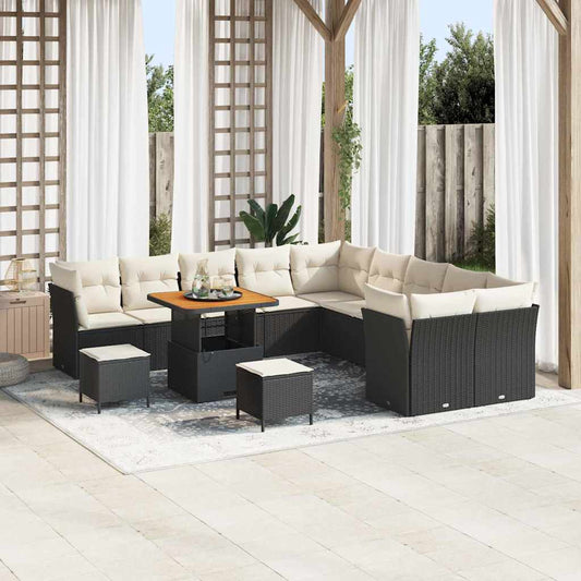 Conjunto de Sofá de Jardim 13 pcs Preto e creme 80 x 80 x 71 cm
