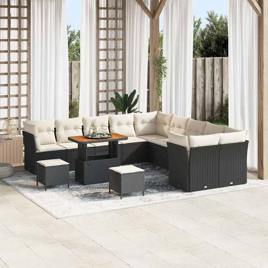Conjunto de Sofá de Jardim 13 pcs Preto e creme 90 x 55 x 71 cm